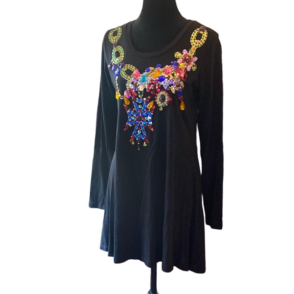 $97 New old stock vintage jeweled Diane Gilman Black Long Sleeve Cocktail Dress
